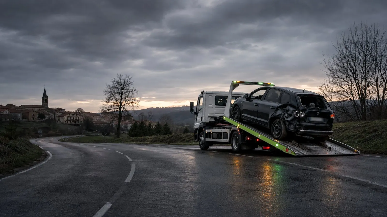 Illustration d’une épave chargée sur un camion plateau dans le Lauragais